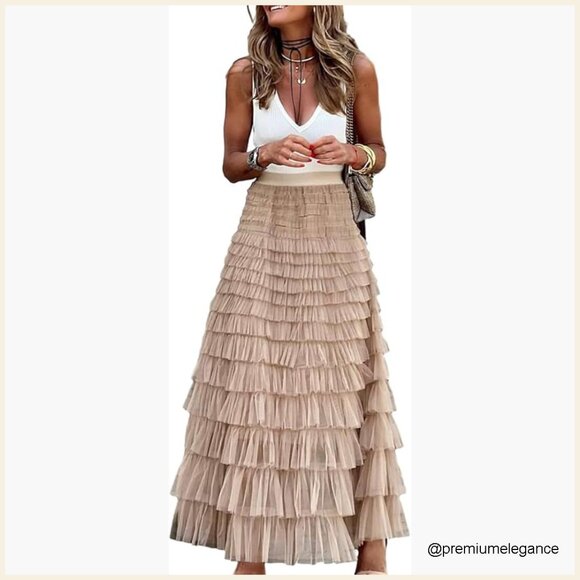 Dresses & Skirts - High Waisted Tulle Skirt A-Line Layered Mesh Flowy Floor Length